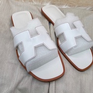 愛馬仕/Hermes白色H拖鞋 附件塵袋 37碼