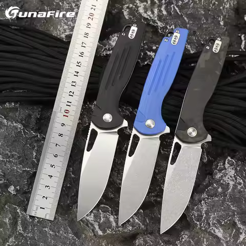 Tunafire 0045-1 Folding Knife 14C28N Steel G10/ carbon fiber Handle Tactical Hunting Military Knife