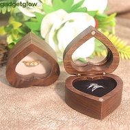 GADGETGLOW​ Walnut Wood Rings Box, Transparent Cover 2 Slots Heart Rings Holder, Portable Packaging 