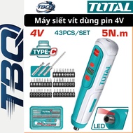 TOTAL TSDLI04062 4V Battery Screwdriver - 5Nm Type-C Rechargeable Mini Screwdriver with 42 Multi-Pur