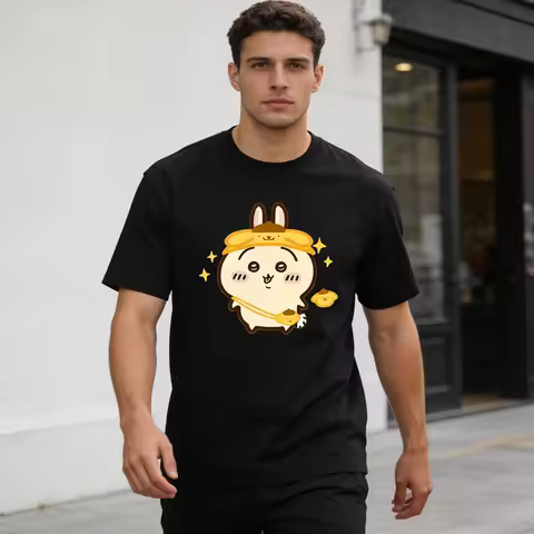 Chiikawa Cosplay Sanrio Hello Kitty Pudding Dog Cotton T-shirt ChiIKawa Collaboration Short-sleeved 