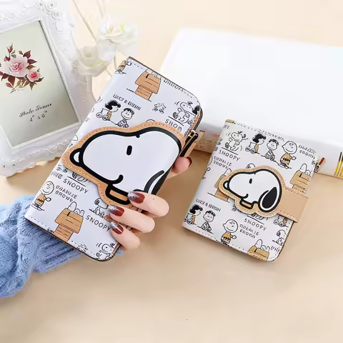 Snoopy Women Men Zipper Card Holder Chic Vintage Print Coin Purse Portable Card Wallet with Multi Ca