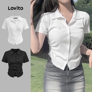 Lovito Casual Shirt Ruched Button Summer/Spring T-Shirt for Women L128ED445 Lovito Casual Kemeja Ber