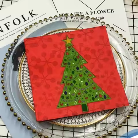 Customized Colorful Printed Napkin Creative Christmas Tree Folded Facial Tissue Party Restaurant Caf
