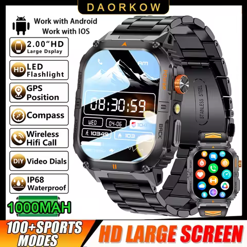 2025 1000mAh Super Capacity Battery Adult Men Smart Watch 2.0-inch Large Screen Bluetooth Call IP68 