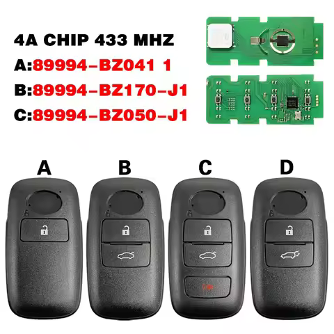 CN007313 Aftermarket 2/3/4 Buttons FCC 89994-BZ041/BZ170/BZ050 4A Chip 433 MHz Keyless Go For Toyota