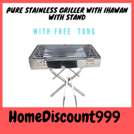 PURE STAINLESS IHAWAN WITH STAND FOLDABLE GRILLER BARBEQUE GRILL FOR CAMPING HIKING WITH FREE TONG