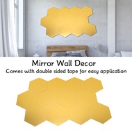 IN STOCK 12Pcs Mirror Wall Sticker Gold Hex Shape Large Acrylic Mirror Wall Decal For Kitchen Bathroom Bedroom Living Room Gold XL：15cm