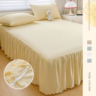 Dansunreve Plain Bed Skirt White/Grey/Yellow Bedsheet With Lace Soft Bedskirt Mattress Protector Super Single Queen King Size
