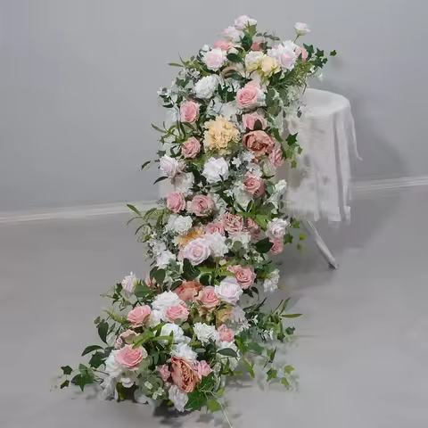 2M Coffee Color Pink Flower Row Outdoor Wedding Dining Table Conference Long Table Arch Rack Decorat