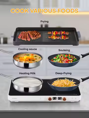 Induction Cooktop 2 Burners, Double Induction Griddle Cooktop with Removable Non-Stick Cast Iron Gri