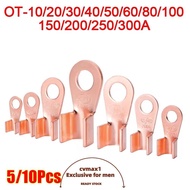 CYMX 5/10Pcs OT Wire Nose Terminal Crimp, 10A-400A Copper OT Cable Connector Kit, Durable OT Type 1.