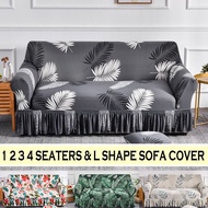 1/2/3/4 Seater Sofa Cover Universal Stretch L Shape Skirt Slipcover Furniture Protector Couch Cushion Sarung Kusyen