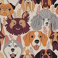 CRE8TIVE Dog Wallpaper Self-Adhesive Orange Red Grey Wallpaper Children's Room 30.5 x 300 cm Puppy A