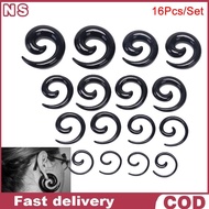 NS 16Pcs/Set Spiral Taper Flesh Tunnel Ear Stretcher Expander Stretching Plug Snail