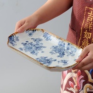 青花魚盤家用陶瓷盤子創意長方形日式蒸烤餐具新款菜盤餐具烤魚碟