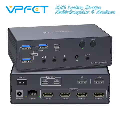 USB C KVM Switch Multi Computer Four Monitor HDMI 4K@60Hz KVM Docking Station Share 4 Monitors USB 3