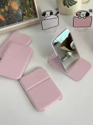 SHEIN 1pc Portable Makeup Mirror, Pu Leather Small Mirror, Foldable