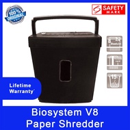 Biosystem V8 Shredder. Cross Cut. Shreds Credit Cards. 8 Sheets Capacity. Automatic Start & Stop Fun