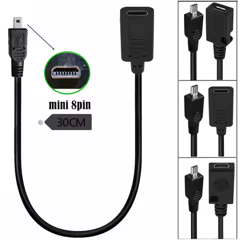 USB Type-C/Mini Usb 5P/Micro Usb 5P Female To 8-Pin Mini B Male Data Sync Power Supply Camera Cable 