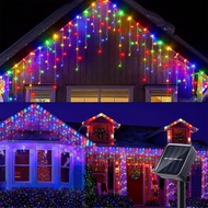 cod 1PC LED Solar Icicle String Lights 7M/23ft Waterproof Curtain Light For Balcony Patio Yard Garde