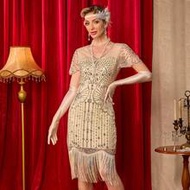 1920s Flapper Dresses For Women,Sheer Beaded Sleeves Great Gatsby Dresses Roaring 20s Dresses Costum