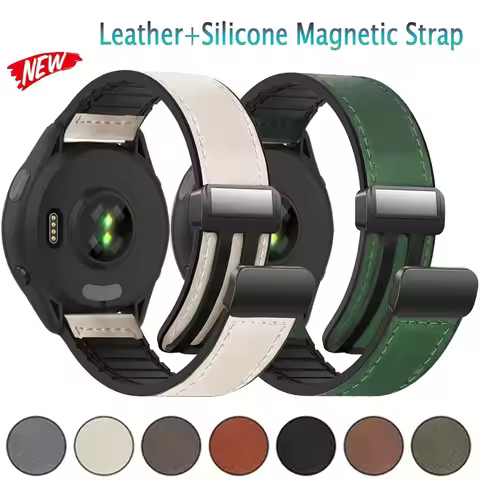 20/22mm Leather+Silicone Strap for Garmin Vivoactive 6/5 Venu 3/2 Magnetic Buckle Wristband For Garm