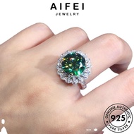 AIFEI JEWELRY Ring Gold Perak Cincin Perempuan Sterling 925 Adjustable Silver 純銀戒指 Original Round For Accessories Emerald Personality Korean Women R1932