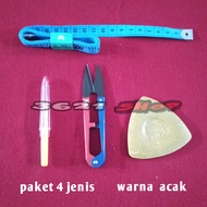 paket alat jahit kapur+gunting benang+meteran jahit+pendedel/paket hemat/paket murah/alat jahit/kebu