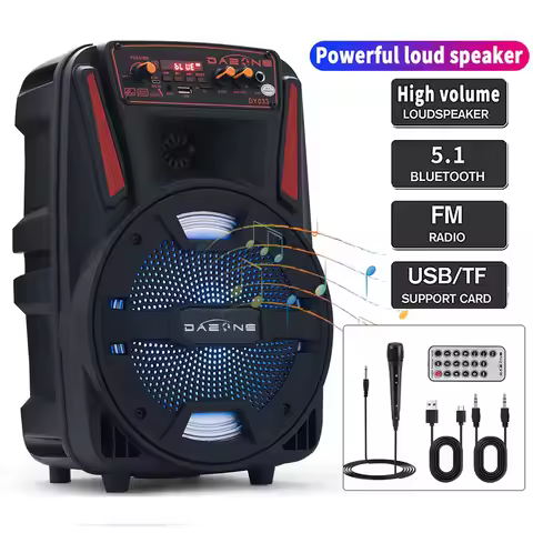 8"1000W Portable Bluetooth Speaker Heavy Bass Sound System Party DJ With Remote and microphone Led L