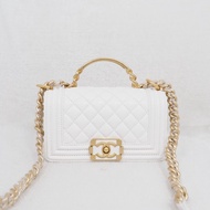 未使用品 CHANEL 23P Boy 20 with Top Handle White 晶片款
