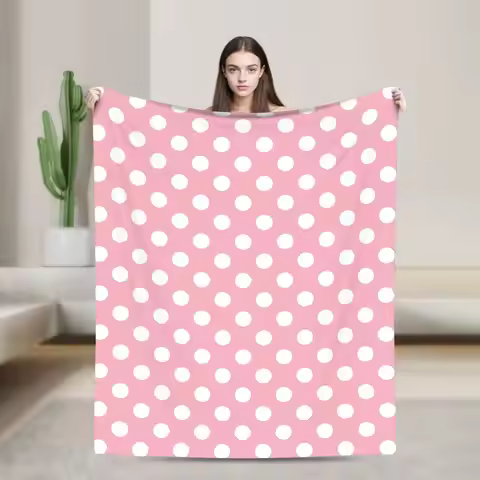 Pink Polka Dot Pattern Blanket Cute Flannel Funny Soft Throw Blankets for Bedding Lounge Spring/Autu