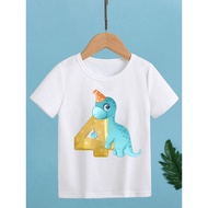 Number 1 2 3 4 5 6 Dinosaur Print Toddler Boy T-Shirt Graphic Birthday Tee Dino Party Clothes White 