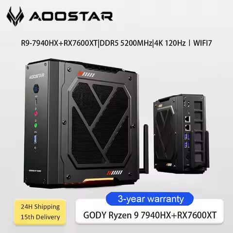 AOOSTAR GODY Mini PC Gamer AMD Ryzen 9 7940HX+RX7600XT DDR5 Dual Storage WiFi7 Triple Screen 4K for