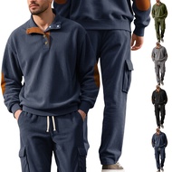 Leisure Sports Lapel Long-Sleeved Two-Piece Suit Men's Loose Corduroy Cargo Suit 26.1.30 74OS