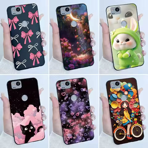 For Google Pixel 2 XL 2XL Luxury Cute Love Rabbit Funny Black Matte Casing Soft Ultra Thin Slim Cove