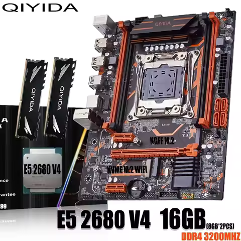 QIYIDA X99 motherboard set, LGA2011, 3 E5, 2680, V4 kit, 2*8gb=16GB 3200MHz, DDR4 4, channels, SATA,