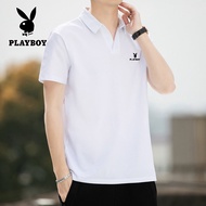 เสื้อโปโลแขนสั้นแฟชั่นผู้ชายเพลย์บอยเสื้อโปโลสีทึบบางสำหรับผู้ชาย GUAPAI(M-4XL)