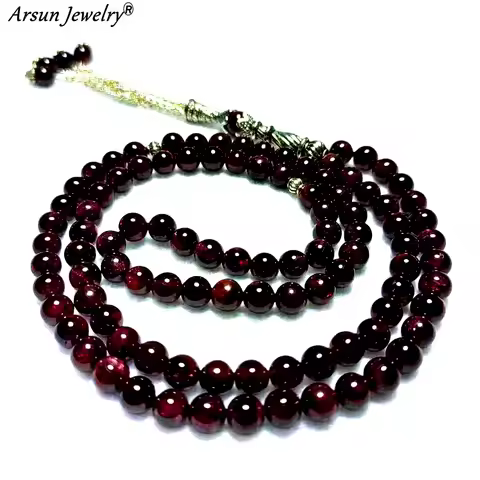6-7mm Pure Natural Garnet Beads Islamic World Muslim Tesbiha 99 Beads Hand-held Praise Beads Founter