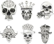 Skull Alloy Rhinestone Lapel Pins, 5 Pcs, 5 Styles, Antique Silver, 47-50.5x35-47x14-19 mm, 1 pc per