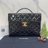 CHANEL Vintage菱格紋漆皮金釦公事包