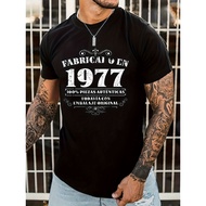 Men's 1977 Vintage T-Shirt - Retro 1977 Print Round Neck Casual Tee, Medium-Stretch Fit, Machine Was
