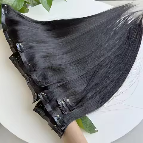 Clip In Hair Extension 100% Remy Human Hair Natural Black 100 Grams Clip-On Hair Piece Full Head 16-