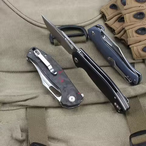 New Outdoor Folding Knife 14c28n Blade Carbon fiber Camping Portable Hunting Tactical Pocket Knife J