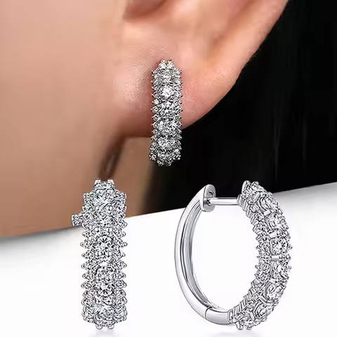Inlaid Zircon Hoop Earrings for Women 925 Silver Needle Minimalist Simple Circle Earing Real Silver 
