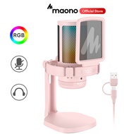 Maono DGM20 USB/Type-c Gaming Microphone RGB Mic USB Condenser Mic Noise Canceling Mic with Mic Gain