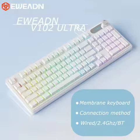 EWEADN V102 RGB Backlit Wireless Gaming Keyboard with Screen And Media Knob Tri-Mode BT5.0 2.4GHz Wi