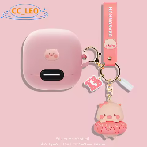 For Anker Soundcore Liberty 4 NC Silicone Soft Case Cartoon Shark Piggy Keychain Pendant Soundcore L