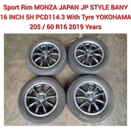 Sport Rim MONZA JAPAN JP STYLE 16 INCH With Tyre Tire Tayar YOKOHAMA 205/60/R16 For Estima Noah Voxy isis Stream Kembara