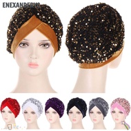 ENEXANDERYC Turban Hat Stretchy Headscarf Glitter Sequins Hijab Chemo Cap